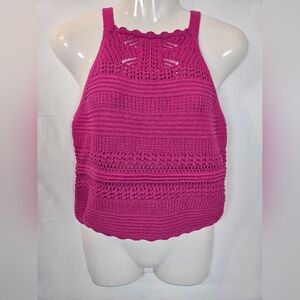 Express Pink Crochet Knit Tank Top Size Small Open Stitch Cotton Boho Festival